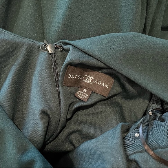 NWT Betsy & Adam 8 Emerald Green Beaded-Sleeve Sheath Cocktail Holiday Dress - Picture 7 of 8